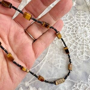 Vintage Tiger Eye Stone & Seed Bead Necklace